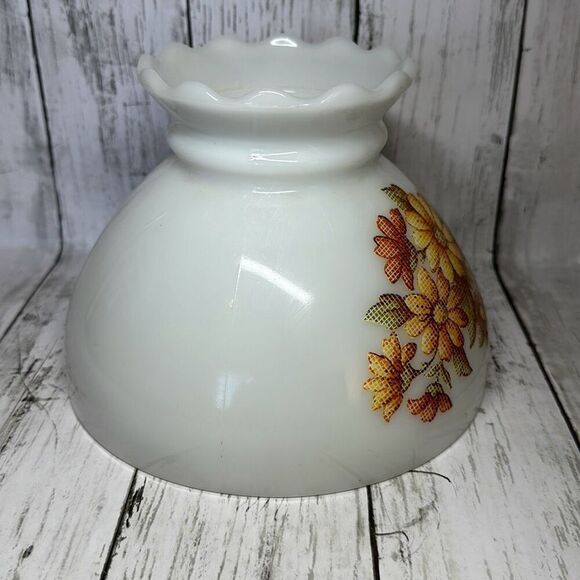 Milk Glass Hurricane Lamp Globe Flower Yellow Pink Vintage Table Light Shade 8" - Picture 5 of 7